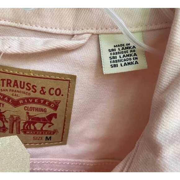 Levi's Size Medium M Pastel Soft Pink Denim Jean Jacket Ex-Boyfriend Trucker - Picture 7 of 8